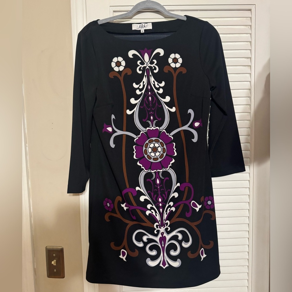 Tibi Black Dress with Floral Accents